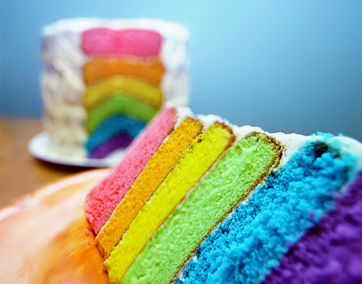 Rainbow Cake Colorful Slice Food Photography Picture Image